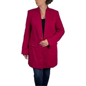 ANTIK BATIK DOUBLE BUTTON PINK COLLARLESS COTTON DRIVING COAT